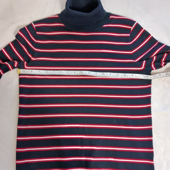Tommy Hilfiger Turtleneck Sweater, Navy with Red and White Stripes, Size Medium - Picture 11 of 15